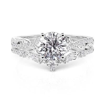 Jeulia Twist Leaf & Vine Round Cut Engagement Ring Set 2PCS