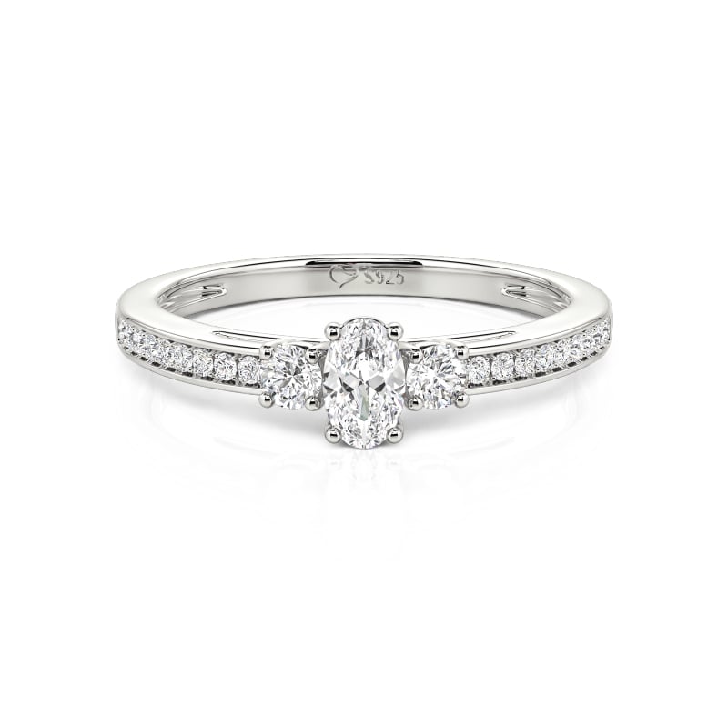 Jeulia Minimalist Pave Three Stone Oval Promise Ring