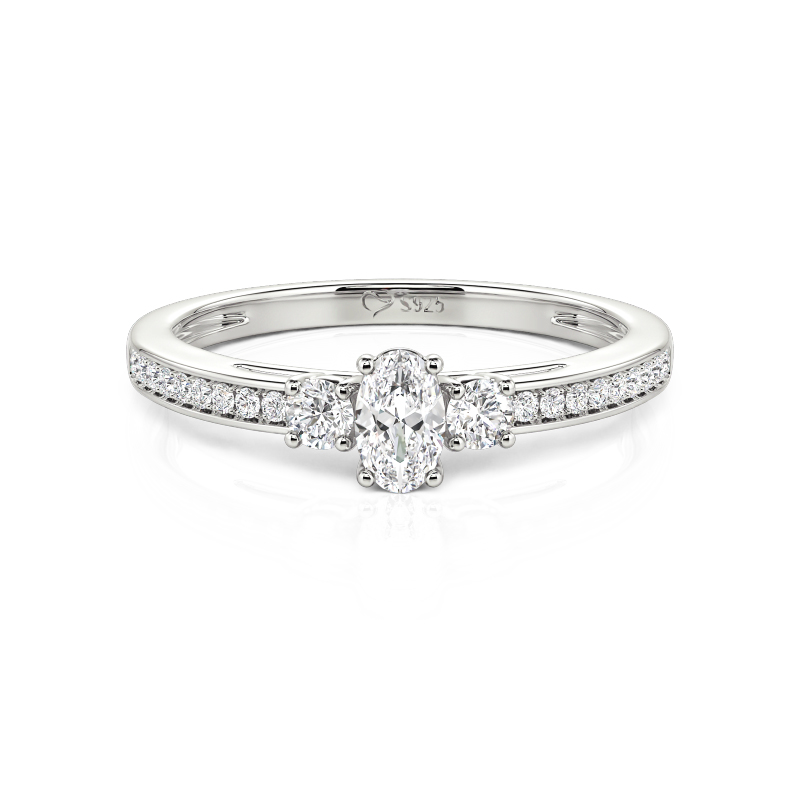 Jeulia Anillo de Promesa Minimalista Ovalado con Tres Piedras Pavé