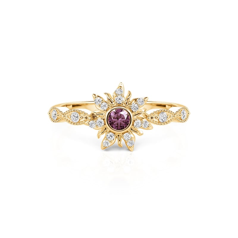 Jeulia Anillo Dorado de Flor de Borde con Cuentas de Plata de Ley