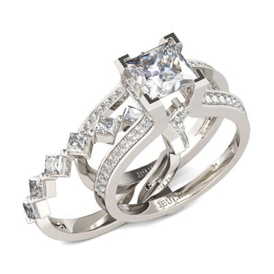 Jeulia Geometrical Princess Cut Sterling Silver Ring Set