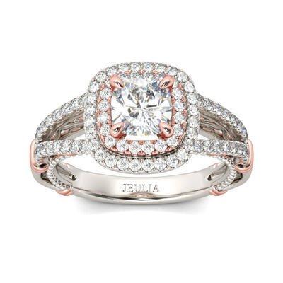 Jeulia Double Halo Cushion Cut Sterling Silver Ring