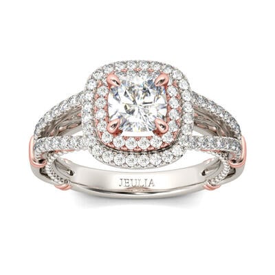 Jeulia Anillo Con Doble Halos De Talla Cojín En Plata De Ley