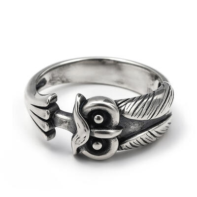 Jeulia "Ancient Wisdom" Night Owl Sterling Silver Men's Ring