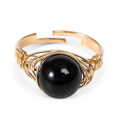 Jeulia "Protection ultime" Bague Ajustable Naturel Obsidienne