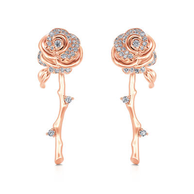 Jeulia "Flowering Rose" Rose Gold Tone Sterling Silver Earrings