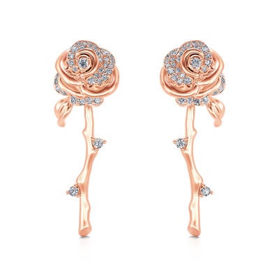 Jeulia "Flowering Rose" Rose Gold Tone Sterling Silver Earrings