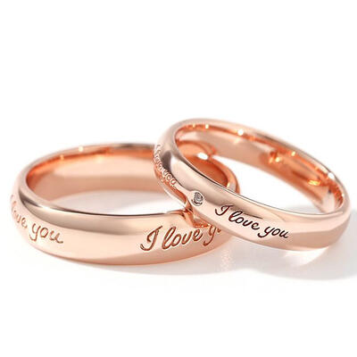 Jeulia "I Love You" Rose Gold Tone Sterling Silver Couple Rings