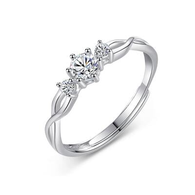 Jeulia Simple Three Stone Ring Hollow Twist Adjusted Sterling Silver