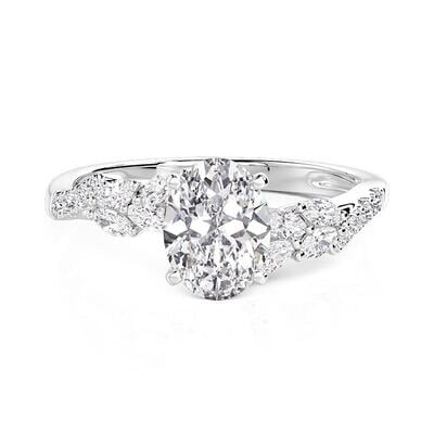 Jeulia Olivetta Bypass Leaf Motif Oval Engagement Ring Sterling Silver