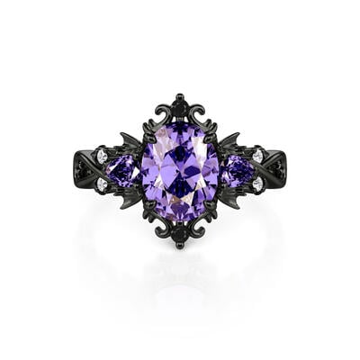Jeulia Gothic Bat Wing Black Thorn Purple Statement Ring