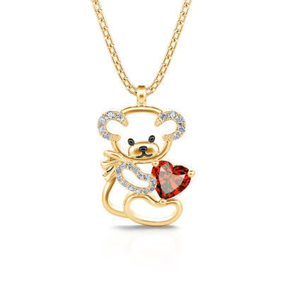 Jeulia "Fall in Love" Teddy Bear and Heart Sterling Silver Necklace