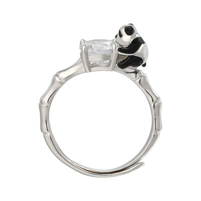 Jeulia Hug Me "Cute Panda" Round Cut Adjustable Sterling Silver Ring