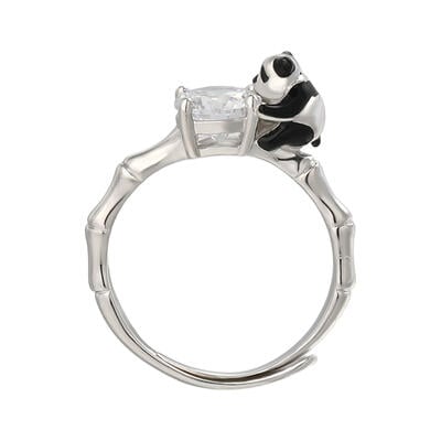 Jeulia Hug Me Anillo Ajustable Lindo Panda de Plata de Ley con Corte Redondo