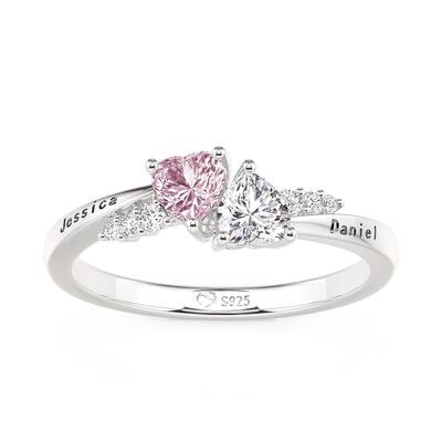 Jeulia Custom Double Heart Birthstone Name Ring