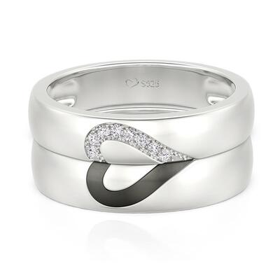 Jeulia Love Shape Sterling Silver Band Set