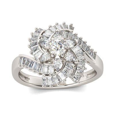 Jeulia Floral Design Round Cut Sterling Silver Ring