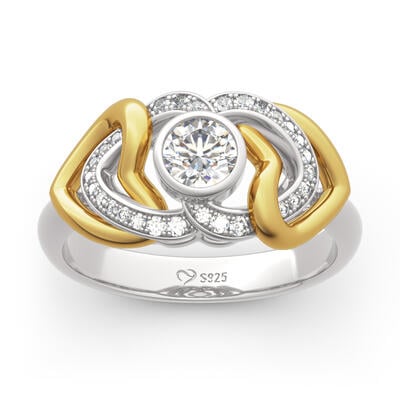 Jeulia Anillo de Plata Esterlina de Corte Redondo de Corazón de "Imparable Amor"