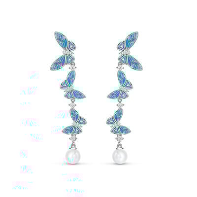 Jeulia "Charming Dance" Butterfly Pearl Sterling Silver Drop Earrings