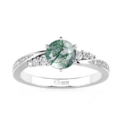 Jeulia Simple Twisted Round Cut Moss Agate Promise Ring