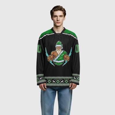 サンタ柄 アイスホッケー 名前 チーム名 番号 アイスホッケーウェア ユニフォーム 男女兼用 オーダーメイド