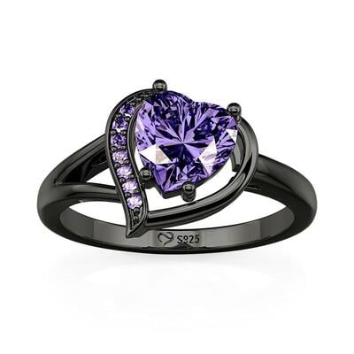 Jeulia Gothic Black Split Shank Purple Heart Cut Fashion Ring