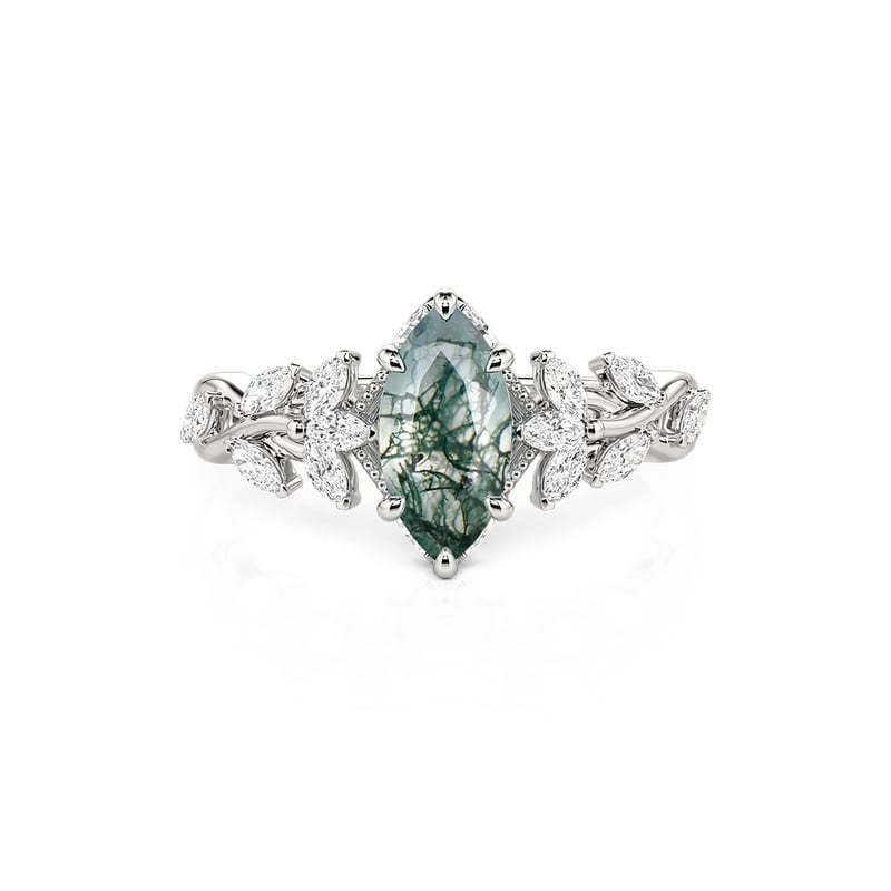 Jeulia Anillo de Compromiso Torcido Corte Marquesa Piedra Ágata Musgo