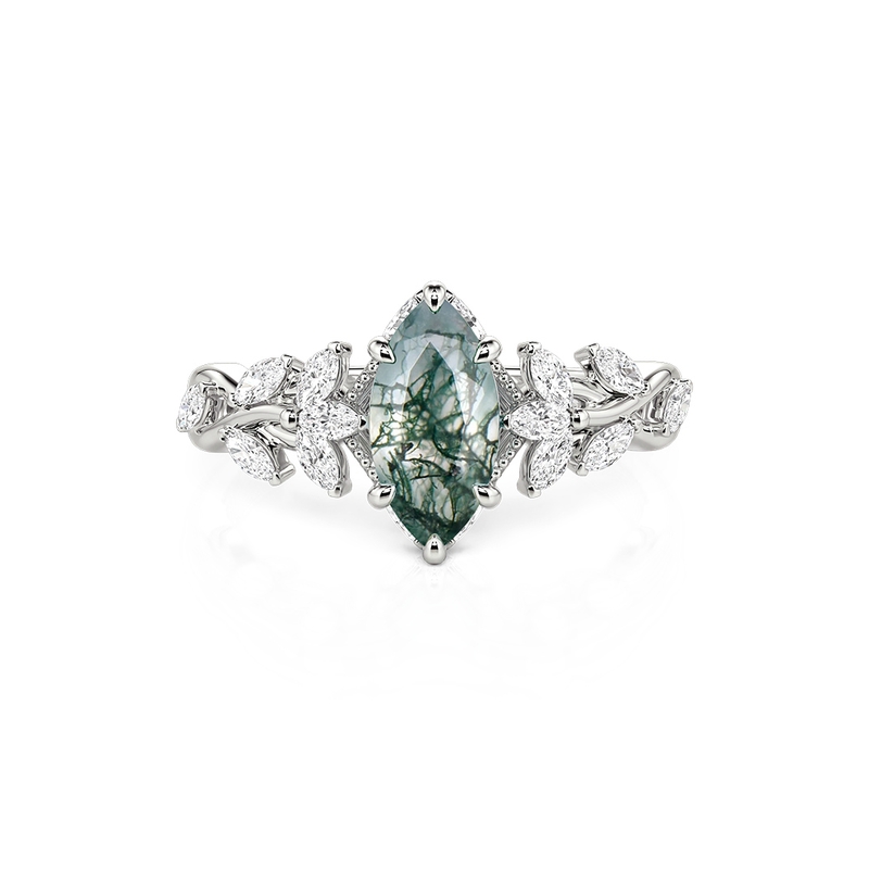 Jeulia Anillo de Compromiso Torcido Corte Marquesa Piedra Ágata Musgo