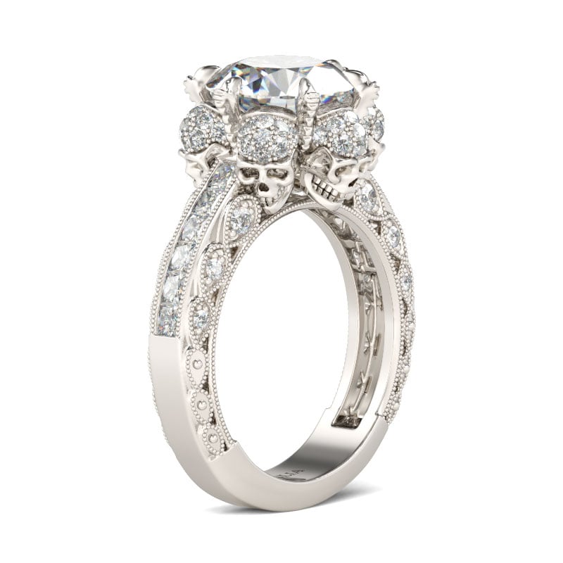 Jeulia Milgrain Round Cut Sterling Silver Skull Ring