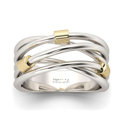 Jeulia Two Tone Crossover Sterling Silver Ring
