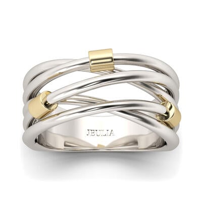 Jeulia Two Tone Crossover Sterling Silver Ring