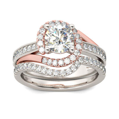 Jeulia Split Shank Round Cut Sterling Silver Ring Set