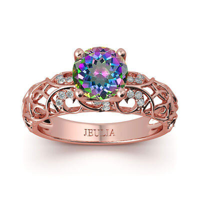 Jeulia Rose Gold Tone Round Cut Sterling Silver Ring