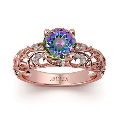 Jeulia Rose Gold Tone Round Cut Sterling Silver Ring