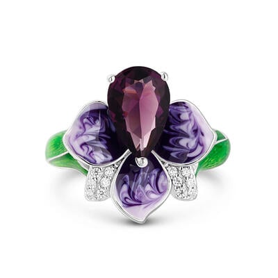 Jeulia "Blooming Flower" Enamel Sterling Silver Ring