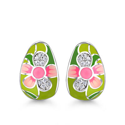Jeulia "Bright Mood" Flower Enamel Sterling Silver Earrings