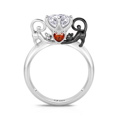 Jeulia Hug Me "League of Cats" Round Cut Sterling Silver Ring