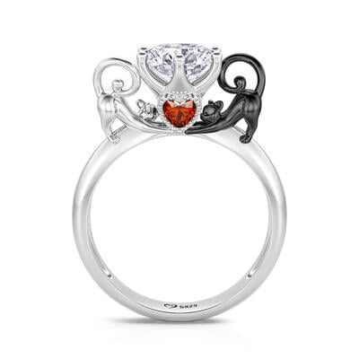 Jeulia Anillo Hug Me de Plata de Ley con Corte Redondo con Pareja de Gato