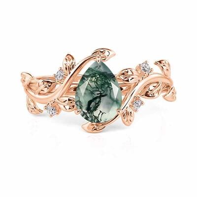 Jeulia Bypass Rose Gold Pear Cut Moss Agate Engagement Ring