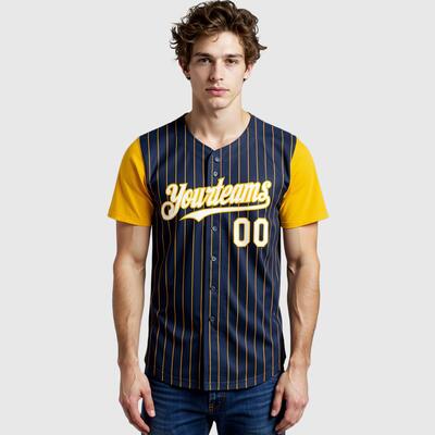 Custom Navy Gold Two Tone Pinstripe Baseball Jersey Personalized Logo and Number Ideal for Baseball Games Fan Gatherings and School Events