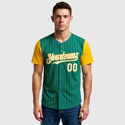 フルオープン ピンストライプ 野球Tシャツ チーム名 背番号 胸番号入り 名前 エンブレム オーダーメイド可能
