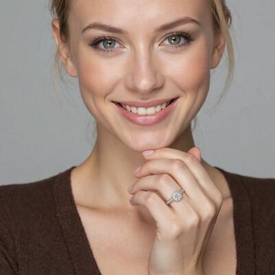 " Love Is You and Me" Round Cut Halo Engagement Ring