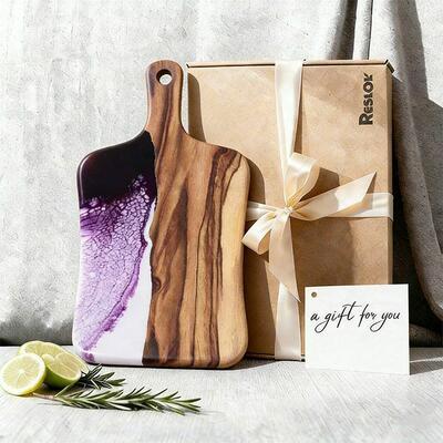 Artisan Resin Wood Fusion Cutting Board - Reslol Handcrafted Square with Handle
