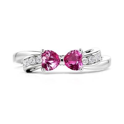 Jeulia Bypass Double Pink-Heart Bow Engagement Ring