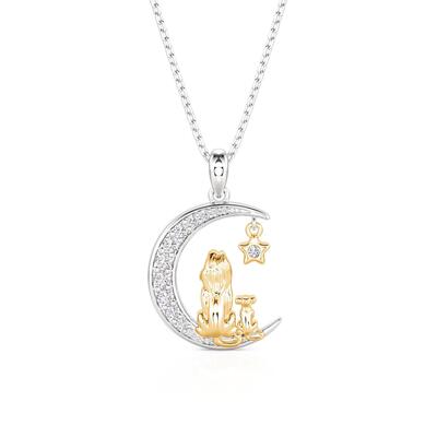 Jeulia Custom Mom and Baby Lion Moon Necklace with Birthstone