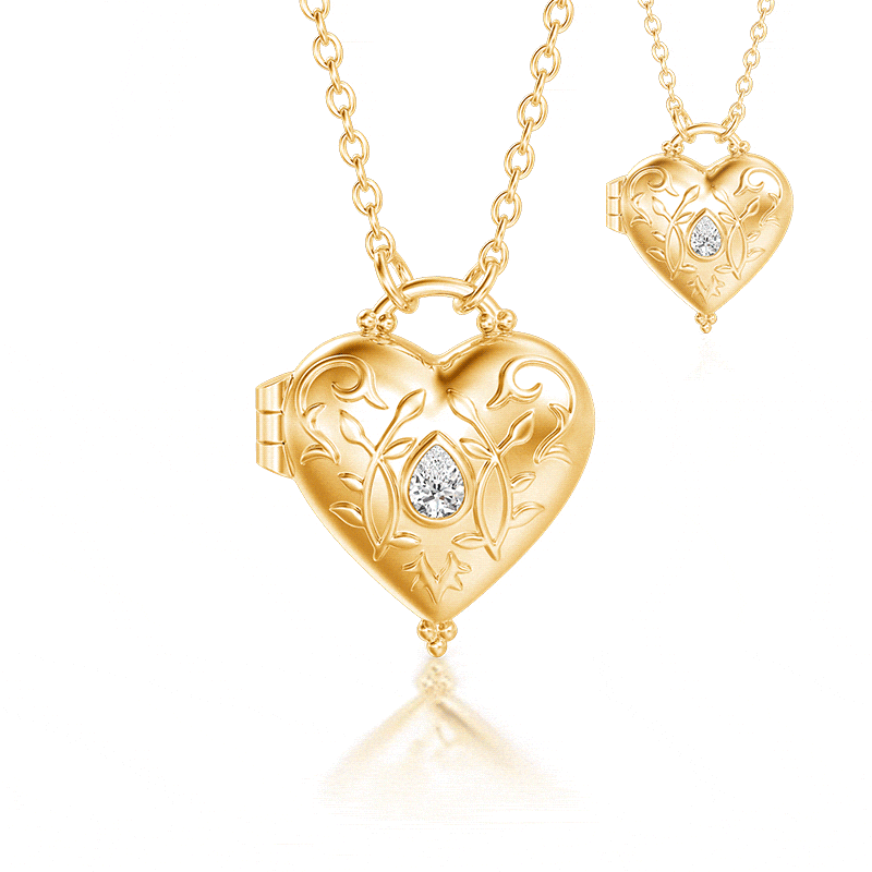 Jeulia Custom Birthstone Floral Heart Photo Locket Necklace