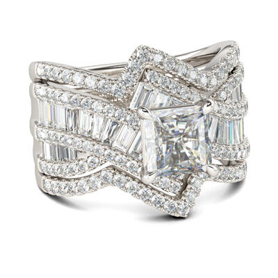 Jeulia Bypass Princess Cut Enhancer Sterling Silver Ring