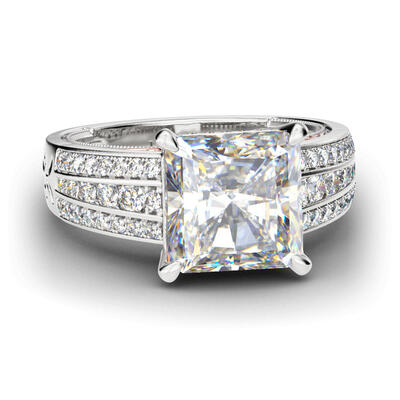 Jeulia Scrollwork Princess Cut Sterling Silver Ring