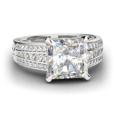 Jeulia Scrollwork Princess Cut Sterling Silver Ring