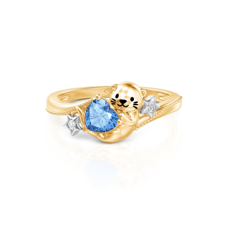 Jeulia Hug Me Custom Birthstone Gold Otter Ring with Star